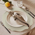 Set of 8 Cotton Linen Placemats, 15x15 Round Scalloped Cloth Table Mats, Embroidery Machine Washable, Wrinkle Resistance Fabric Place Mats for Wedding Summer Baby Shower Party Table Decor-Beige - Image 4
