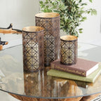 Deco 79 Metal Geometric Indoor Outdoor Candle Lantern Decorative Lantern Candle Holder, Set of 3 Lantern 12", 10", 6"H, Dark Brown - Image 3