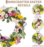 22in Faux Tulip Spring Sumemr Wreath, Artificial Tulip and Lavender Wreath with 2 Matching Bouquets, Fake Flower Door Wreath with Real Rattan Base, Front Door Home Decor Mother's Day - Image 3