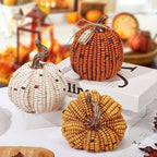 Briful 3PCS Fall Decorative Corn Pumpkin Set – Resin Harvest Pumpkins Fake Corn Pumpkins for Thanksgiving Table Centerpiece Autumn Tiered Tray Indoor Outdoor Fall Decoration - Image 7