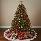 MiniInflat Quilted Christmas Tree Skirt - Vintage Floral Block Print Christmas Tree Skirt with Scalloped Edge Thicken Cotton for Home Decorations Holiday Party Gift(60 Inch,Gingham Floral,Prune Red) - Image 7