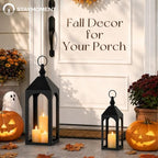 17" & 11" Black Metal Outdoor Floor Lantern（No Candles Included） - Image 2