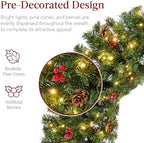 Best Choice Products 30in Pre-Lit Christmas Wreath w/Berries & Pinecones, Large Artificial Indoor/Outdoor Decor for Door, Mantel w/Red Bow, Plug-in - Image 2