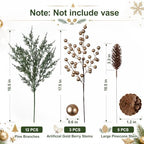 Faux Cedar Stems Artificial Norfolk Pine Branches for Christmas Decorations, 20 PCS Faux Pine Stems with Pinecones Gold Berries Branches Realistic Faux Greenery for Vases DIY Garland Xmas Table Indoor - Image 6