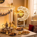 Glooglitter 3ft Ramadan Moon Tree: Lighted Crescent Artificial Tree with Star String LED Eid Outdoor Decoration for Eid Ramadan Garden Home Bedroom Party Decor(Silver) - Image 3