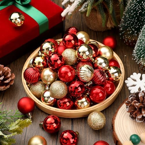 Shappy 216 Pcs Mini Christmas Ball Ornament 1.18 Inch,Red, Gold - Image 3
