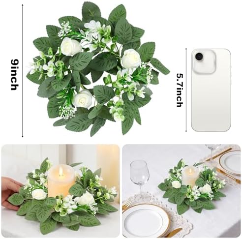 10PCS Wedding Rose Candle Rings Artificial Floral Eucalyptus Leaves Wreaths - Image 2