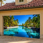 Garage Door Banner Cover 6x13 ft, Tropical Beach Palm Tree Garage Door Background, Large Outdoor Backyard Summer Decoration - Image 2