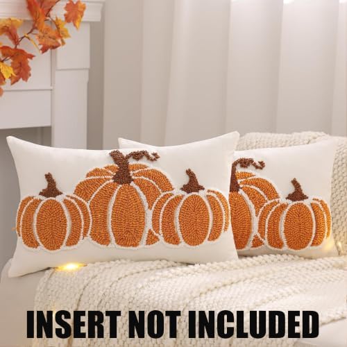 Fall Pillow Covers 12x20 Set of 2 Halloween Decor Orange Pumpkin - Image 2