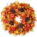 Fall Wreaths for Front Door 24 Inch Fall Wreath with Orange Pumpkins Pinecones Maple Leaves Large Berries Autumn Wreath for Thanksgiving Harvest Wall and Porch Farmhouse Decor by WSTPUPU
