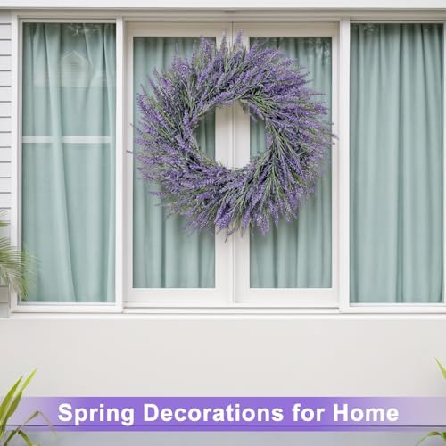 26 Inch Large Lavender Wreaths for Front Door Outside Summer Spring Wreaths for Front Door Floral Wreath All Season for Wedding Farmhouse Porch Wall Room Home Decor - Image 5