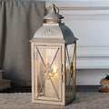 TRIROCKS Elegant Vintage Lantern - Decorative 13.5'' Metal & Glass Candle Holder - Perfect for Indoor & Outdoor Use, Patio, Garden, Parties - Sophisticated White & Gold Brushed Finish by TRIROCKS