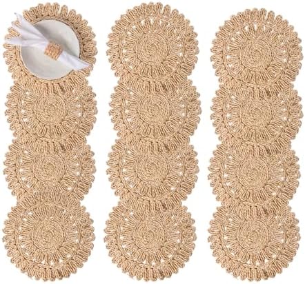 13.8" Set of 12 Round Woven Corn Husk Placemats by Laquedecraft by Laquedecraft