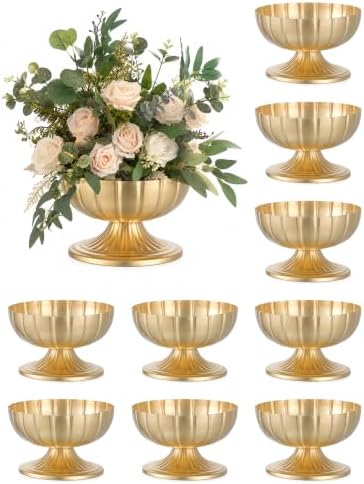 NUPTIO Gold Compote Vase for Centerpiece 8.5" Wide Opening, 10 Pcs by Nuptio