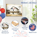 July 4th Patriotic Canvas Wall Art 4th of July USA Decorations Rustic Old Barn Artwork American Flag Painting Independence Day Home Decor 24x32in - Image 4