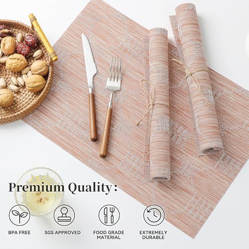 Leetaltree Coral Placemats Set of 12 - Heat Resistant Non-Slip Place mats for Dining Table, Washable Durable PVC Vinyl Woven Table Mats（Coral, 12） - Image 2