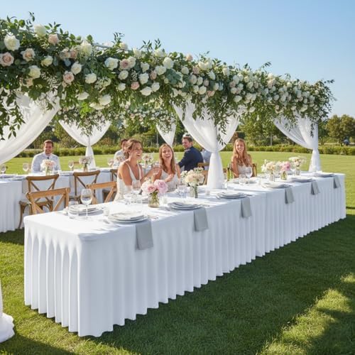White Spandex Table Covers 6ft Rectangle Table Skirts for Party 2 Pack - Image 4