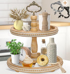 2 Tiered Tray Wooden Serving Stand by Felt Creative Home Goods. Small Beaded Tray for Home Decor Display Farmhouse Country Decoration Kitchen or Dining. Includes 3 Finial Custom Handles (Brown) by FeltCreativeHomeGoods