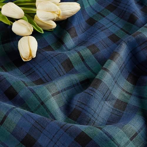Solino Home 100% Pure Linen Table Runner, 14 x 72 in, Blue and Green Plaid - Image 3