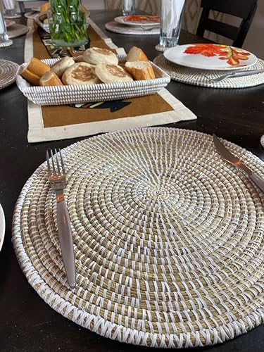 Senegal Placemats/African Bohemian Woven Seagrass Placemats/Natural Wicker Round Basket Placemats/Decorative Hanging Wicker Plates/Hanging Wall Decor (White) - Image 7