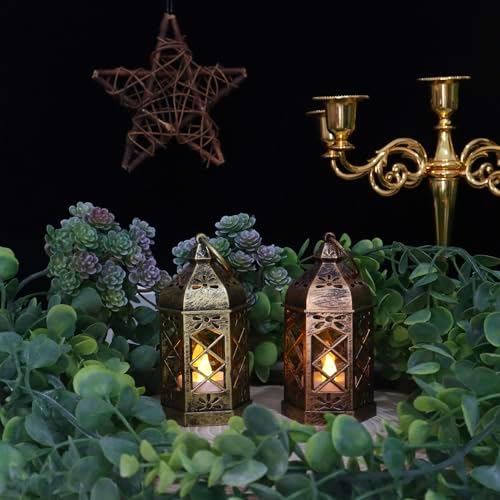 LLQ 12Pcs Mini Lantern for Centerpieces, Small Candle Lanterns Decorative Indoor, Vintage Hanging Moroccan Lantern for Halloween Decorations, Christmas Centerpieces for Tables, Wedding Table Decor - Image 7