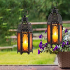NEEDOMO Set of 2 Moroccan Lanterns Decorative Indoor & Outdoor, Hanging Candle Lantern, 11'' Vintage Candle Holder, Metal Lanterns Decorative, Table, Patio, Porch, Shelf, Gothic Home Decor (Amber) - Image 6