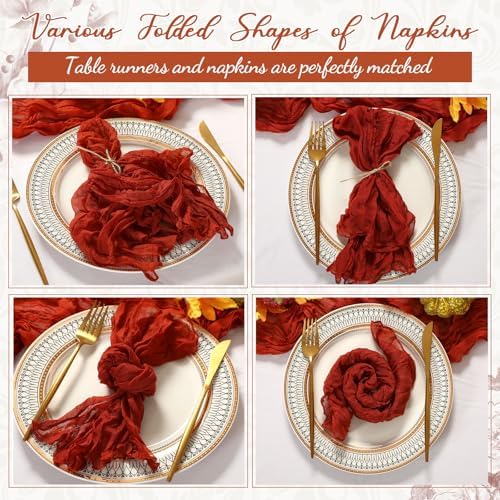 4 Cheesecloth Table Runners and 48 Napkins Set, 10Ft Boho Cheese Cloth Table Runners 20 x 20 Inch Rustic Wrinkled Gauze Napkins for Wedding Birthday Baby Shower Party Decor (Terracotta) - Image 4