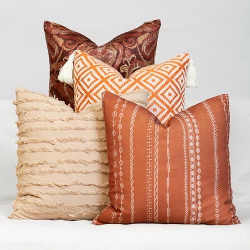 Decorative Throw Pillow Covers, Set of 4, 18x18 Inch Colorful Accent Pillow Covers, Rusty Damask by Unknown