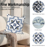 Blue Flowers Geometry Throw Pillow Covers 26"x26" Set of 4, Bohemian Abstract Floral Throw Pillow Cases Moroccan Sofa Cushion Covers for Couch Chair Patio Home Indoor Outdoor Decorative - Image 2