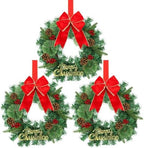 15 Inch Christmas Wreath Decorations,Set of 3 Mini Kitchen Cabinet Christmas Wreaths with Red Bows&Pine Cones& Berries,Includes Hooks & Storage Bag for Front Door, Windows, Fireplace (Indoor/Outdoor) by LIFENCE