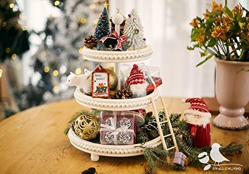 SwallowLiving Farmhouse 3 Tier Tray, White Three Tiered Tray Wood Stand with Shabby Chic Beaded for Home & Kitchen or Coffee Bar Decorations, 12.4 x 12.4 x 16.5 inchs - Image 6