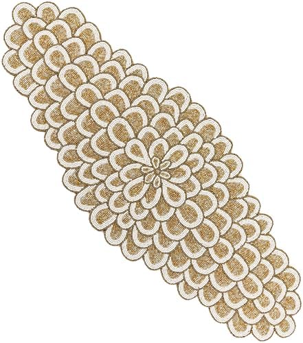 CLEENTABLE Gold Beaded Table Runner, 36 in, Farmhouse Holiday Décor by CLEENTABLE