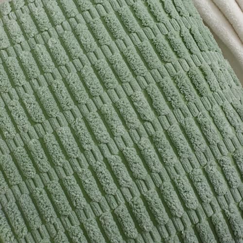 All Smiles Decorative Sage Green Throw Pillow Covers 16x16 Set of 4 Farmhouse Rustic Boho Home Decor Soft Plush Striped Corduroy Square Cushion Case for Living Room Couch Bed Sofa - Image 2