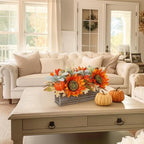 DILATATA Fall Decor Autumn Harvest Floral Centerpiece with Artificial Sunflowers Lambs Ear Gourd and Berries Arrangement for Thanksgiving Party Mantel Fall Decor - Image 5