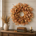 26" Fake Fall Eucalyptus Wreath with Berry for Front Door Decor(Orange) - Image 3