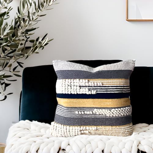 Boho Throw Pillow Cover 20x20, Black Gray Textured Decorative Pillow Cover, Handwoven Moroccan Accent Cushion Case, Wool Cotton Farmhouse Home Decor (1 Piece) - Image 3