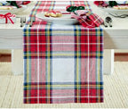 Solino Home 100% Pure Linen Table Runner White, Stewart Plaid 14 x 108 in by SolinoHome
