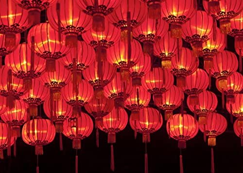 BELECO 12x10ft Fabric Happy Chinese New Year Backdrop Red Lanterns Chinese Traditional Lanterns Lit at Night New Year Eve Background Spring Festival Lunar New Year Decorations Backdrop Photo Props by BELECO