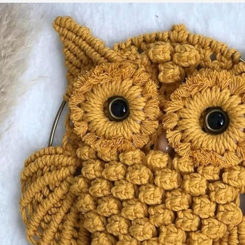 Bohemian Owl Macramé Wall Hanging Pack Of 2-12 x 23 Inch - Handcrafted Boho Home Décor with Natural Elements - Boho Chic Accent for Home, Office, or Living Room (Mustard) - Image 3
