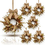 6 Pcs Small Fall Hanging Wreaths with Artificial Autumn Eucalyptus Greenery White Buds Beige Spikes Mini Cabinet Wreath for Home Table Centerpieces Kitchen Farmhouse Thanksgiving Party Decor by EYNDYN
