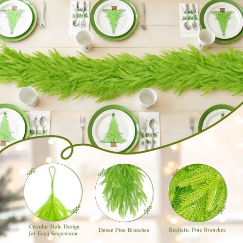 N&T NIETING 9FT Christmas Garland Norfolk Pine Garland Real Touch Artificial Christmas Lime Green Xmas Garland for Mantle,Table Holiday Fireplace Staircase Indoor Outdoor Christmas Decorations - Image 3