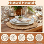 LemonRoad 13 Inch Boho Placemats Set of 12 Large Round Farmhouse Chargers Plate Mats Cattail Weave Woven Table Mats for Dining Plates Rustic Home Kitchen Wedding Party Table Decor, Natural Colors - Image 2