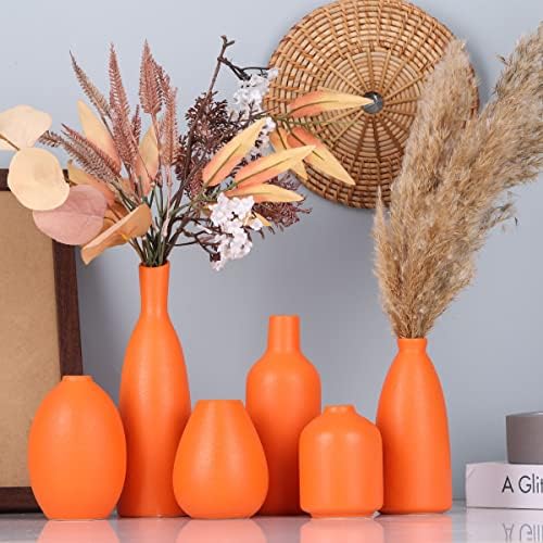 Orange Ceramic Bud Vases Set of 6, Farmhouse Decor, Fireplace Decor, Mantle & Shelf Decor, Home Decoration for Living Room, Entrance, Bathroom, Kitchen & Office, Coffee Table Decor, Bud vases in Bulk - Image 4