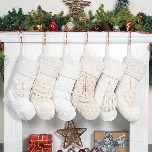 BHD BEAUTY Bohemian Style Christmas Stocking Set of 6 Tassel Xmas Stocking Boho Macrame Decorations Farmhouse Mantel Hanging Ornament for Xmas Holiday Party by bhdbeauty