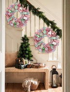 20" Christmas Wreath with Candies Pink & Gold Bow for Home Front Door Decor - Image 4