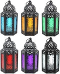 VELA LANTERNS 6pk Small Metal Moroccan Decor Candle Lantern, Decorative Candle Holder Lamp for Ramadan, Indoor Home Decor, Patio, Weddings, Table or Hanging, Assorted Colors by VelaCandleLanterns
