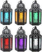 VELA LANTERNS 6pk Small Metal Moroccan Decor Candle Lantern, Decorative Candle Holder Lamp for Ramadan, Indoor Home Decor, Patio, Weddings, Table or Hanging, Assorted Colors by VelaCandleLanterns