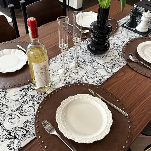 Thick Jacquard Black and White Table Runner, 12x144 Inch - Image 3