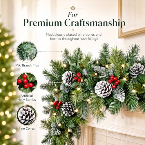 9ft Flocked Pre-Lit Artificial Christmas Garland with Lights - Image 4