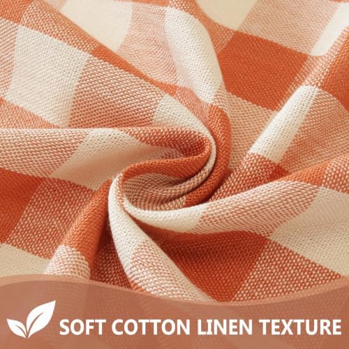 Fall Orangle Gingham Oval Tablecloth, Cotton Linen Texture, 52"x70" - Image 4